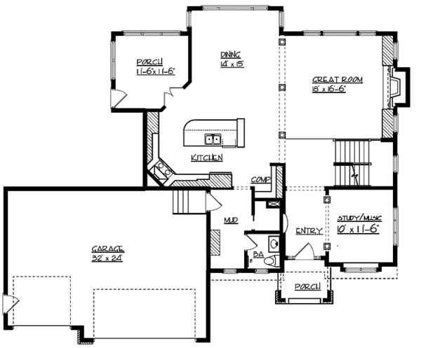 House Plan Design - Traditional Floor Plan - Main Floor Plan #320-1002