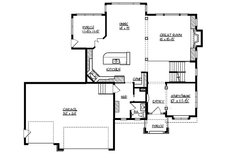 Dream House Plan - Floor Plan - Main Floor for Traditional House Plan #320-1002 - 3 bed, 2.5 bath