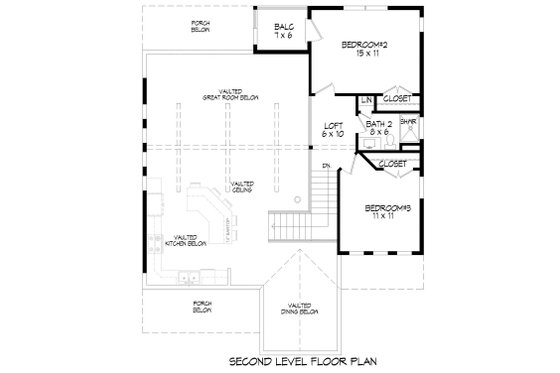 Floor Plan - Upper Floor for Cabin House Plan #932-344 - 3 bed, 2 bath