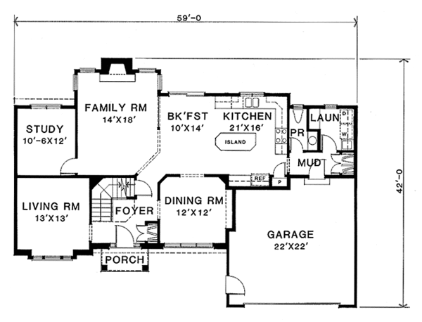 Home Plan - Colonial Floor Plan - Main Floor Plan #1001-78