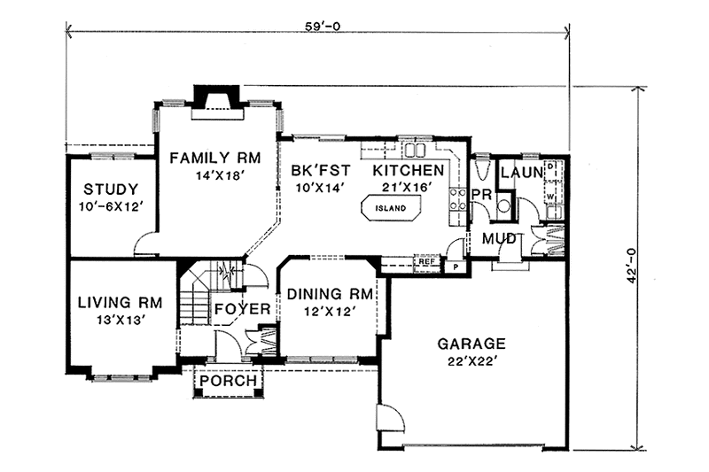 Dream House Plan - Floor Plan - Main Floor for Colonial House Plan #1001-78 - 4 bed, 2.5 bath
