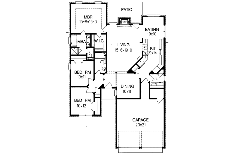 Home Plan - Floor Plan - Main Floor for Ranch House Plan #15-336 - 3 bed, 2 bath