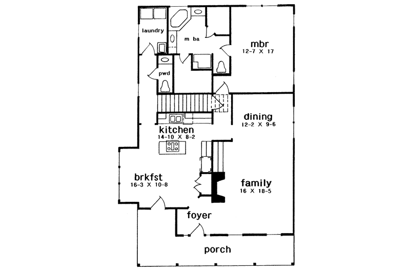 Dream House Plan - Floor Plan - Main Floor for Country House Plan #301-154 - 3 bed, 2.5 bath