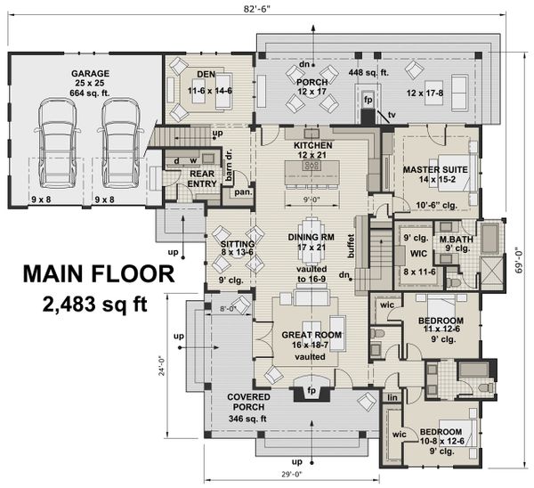 Home Plan - Farmhouse Floor Plan - Main Floor Plan #51-1133