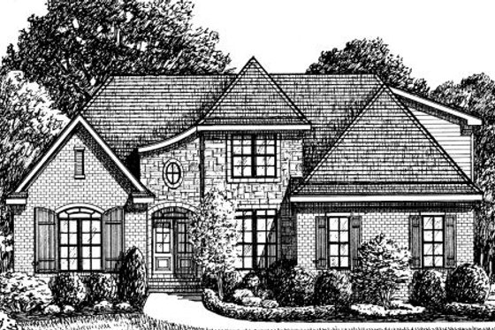 Exterior - Front Elevation for European House Plan #34-215 - 4 bed, 3 bath