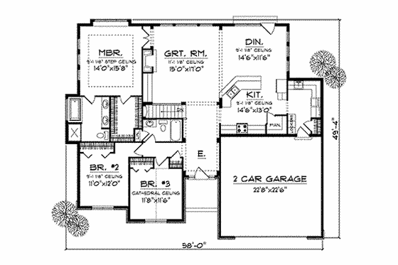 Floor Plan - Main Floor for Traditional House Plan #70-680 - 3 bed, 2 bath