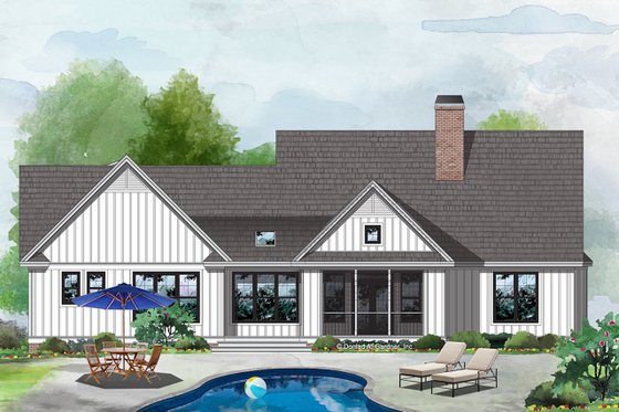 Exterior - Rear Elevation 1 for Farmhouse House Plan #929-1053 - 3 bed, 2.5 bath
