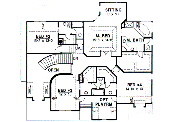 Traditional Floor Plan - Upper Floor Plan #67-572