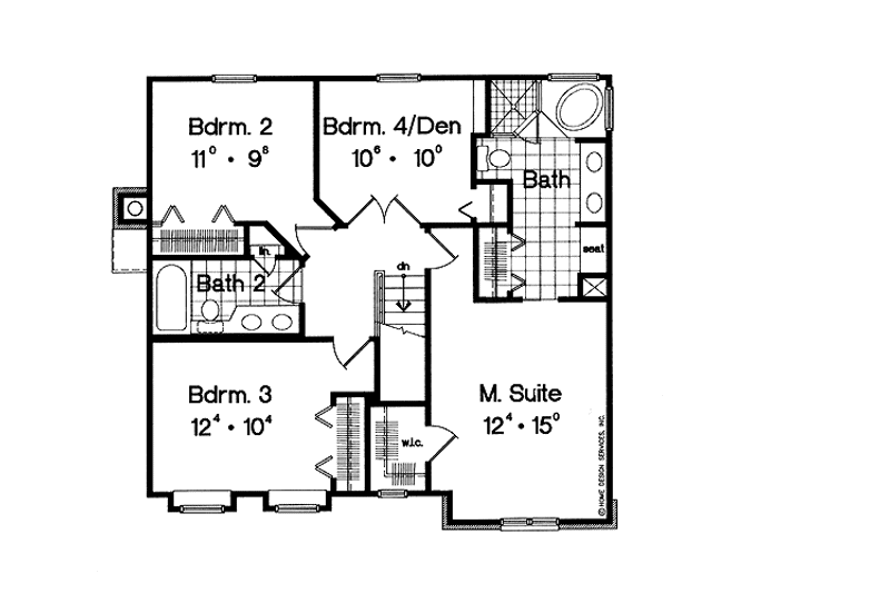 House Blueprint - Floor Plan - Upper Floor for Colonial House Plan #417-634 - 4 bed, 2.5 bath