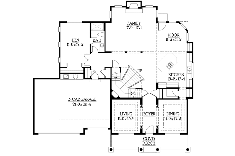 Architectural House Design - Floor Plan - Main Floor for Country House Plan #132-437 - 4 bed, 3 bath