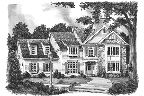Exterior - Front Elevation 3 for Colonial House Plan #927-818 - 4 bed, 3.5 bath