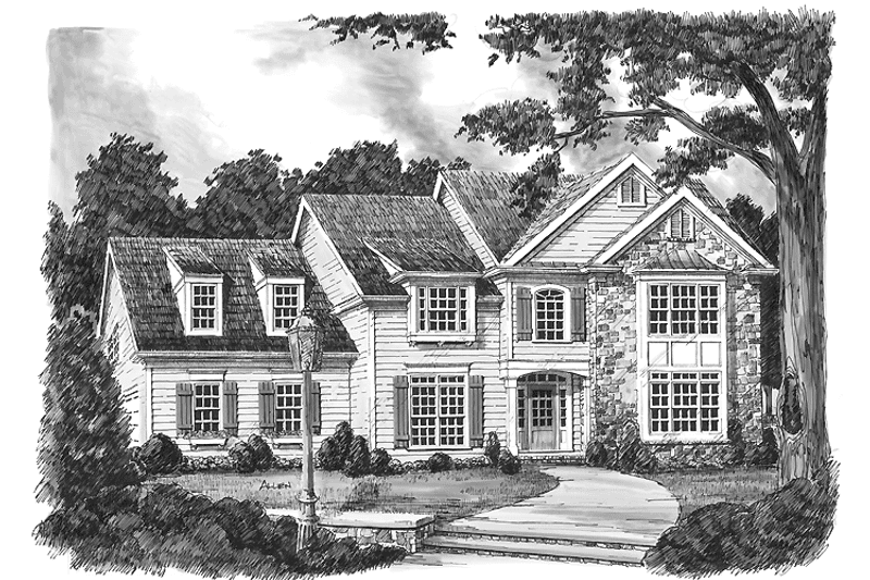 House Blueprint - Exterior - Front Elevation 3 for Colonial House Plan #927-818 - 4 bed, 3.5 bath