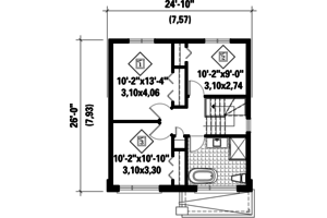 Floor Plan - Upper Floor for Contemporary House Plan #25-4508 - 3 bed, 1 bath