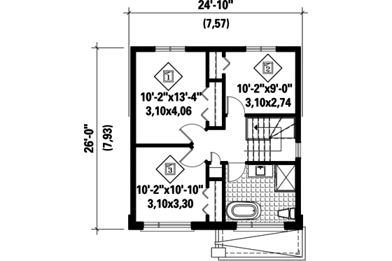 Floor Plan - Upper Floor for Contemporary House Plan #25-4508 - 3 bed, 1 bath