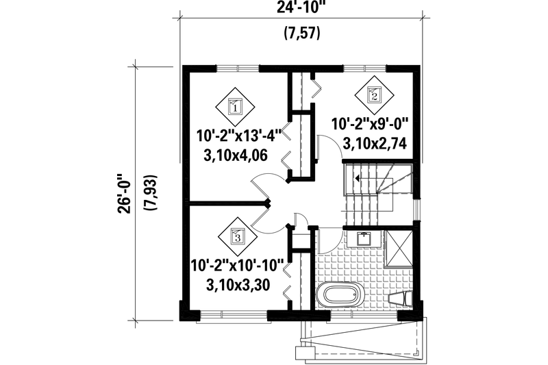 House Plan Design - Floor Plan - Upper Floor for Contemporary House Plan #25-4508 - 3 bed, 1 bath
