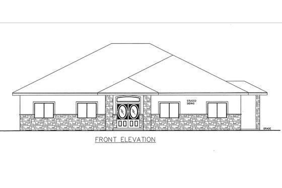 Exterior - Front Elevation for Ranch House Plan #117-868 - 5 bed, 3 bath