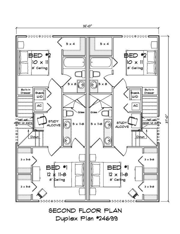Home Plan - Floor Plan - Upper Floor for Cottage House Plan #513-2491 - 2 bed, 2.5 bath