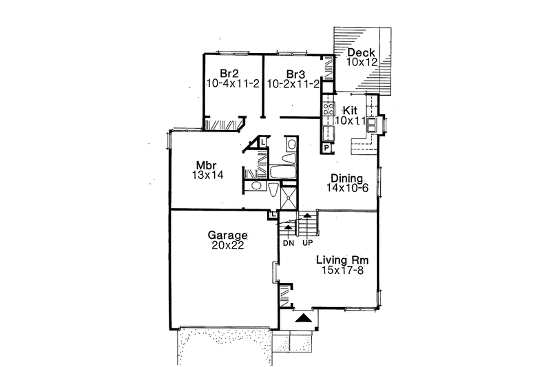 House Blueprint - Floor Plan - Main Floor for Craftsman House Plan #334-121 - 3 bed, 2 bath