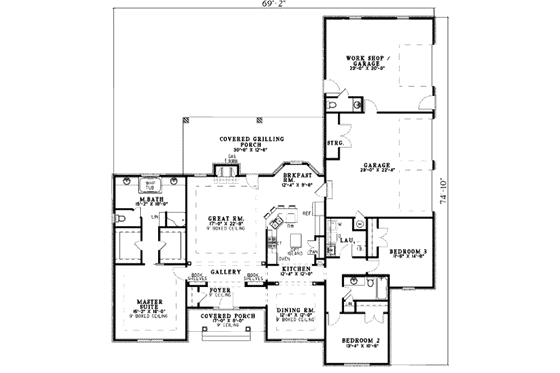 Floor Plan - Main Floor for Traditional House Plan #17-2293 - 3 bed, 2.5 bath