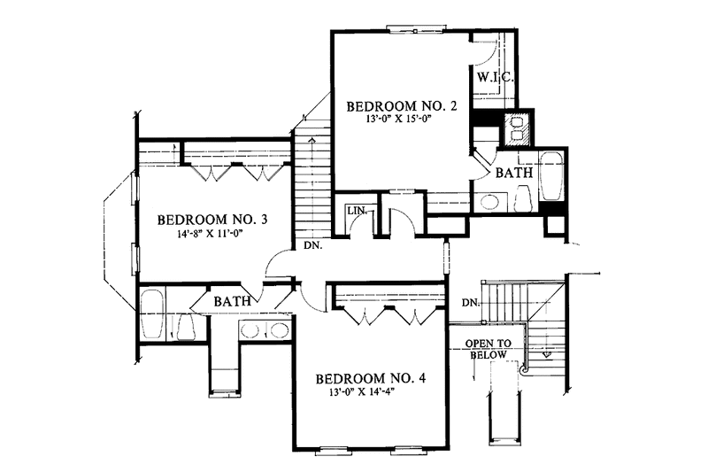 Architectural House Design - Floor Plan - Upper Floor for Classical House Plan #429-85 - 4 bed, 3.5 bath
