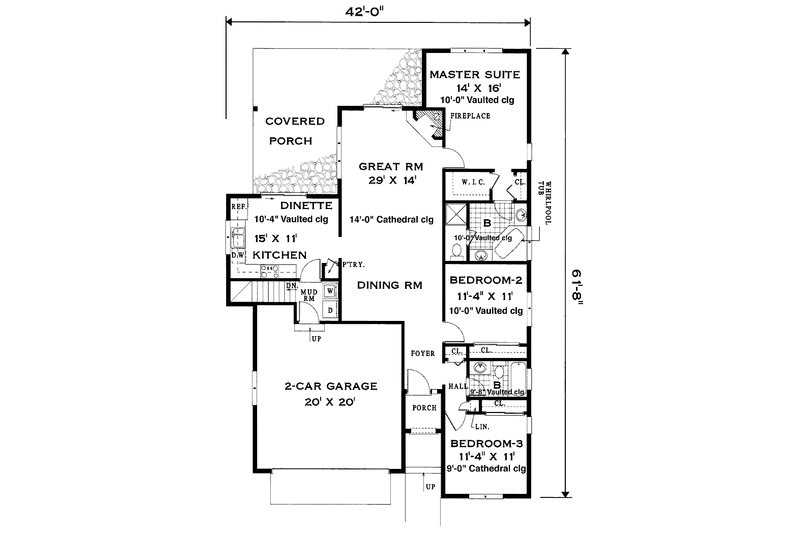 House Plan Design - Floor Plan - Main Floor for Traditional House Plan #3-301 - 3 bed, 2 bath