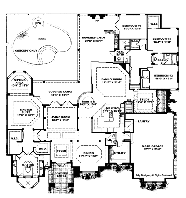 Architectural House Design - Mediterranean Floor Plan - Main Floor Plan #1017-41