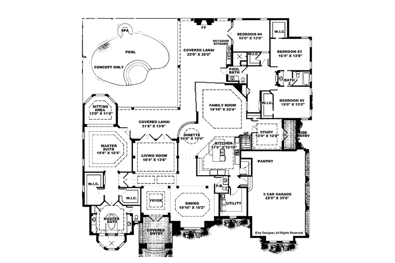 Architectural House Design - Floor Plan - Main Floor for Mediterranean House Plan #1017-41 - 4 bed, 4.5 bath