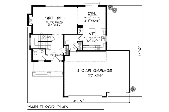 Floor Plan - Main Floor for Traditional House Plan #70-976 - 4 bed, 2.5 bath