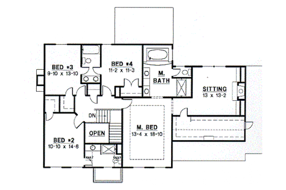 Floor Plan - Upper Floor for Colonial House Plan #67-552 - 4 bed, 3.5 bath