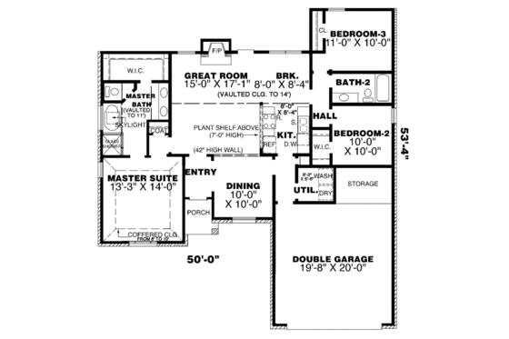 Floor Plan - Main Floor for Traditional House Plan #34-103 - 3 bed, 2 bath