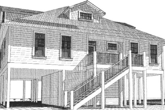 Exterior - Rear Elevation for Beach House Plan #63-355 - 3 bed, 3.5 bath