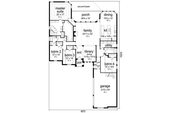 Floor Plan - Main Floor for European House Plan #84-600 - 4 bed, 3 bath