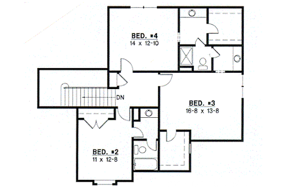 Floor Plan - Upper Floor for Traditional House Plan #67-425 - 4 bed, 3.5 bath