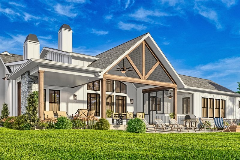 Architectural House Design - Exterior - Rear Elevation 1 for Farmhouse House Plan #54-581 - 4 bed, 3.5 bath
