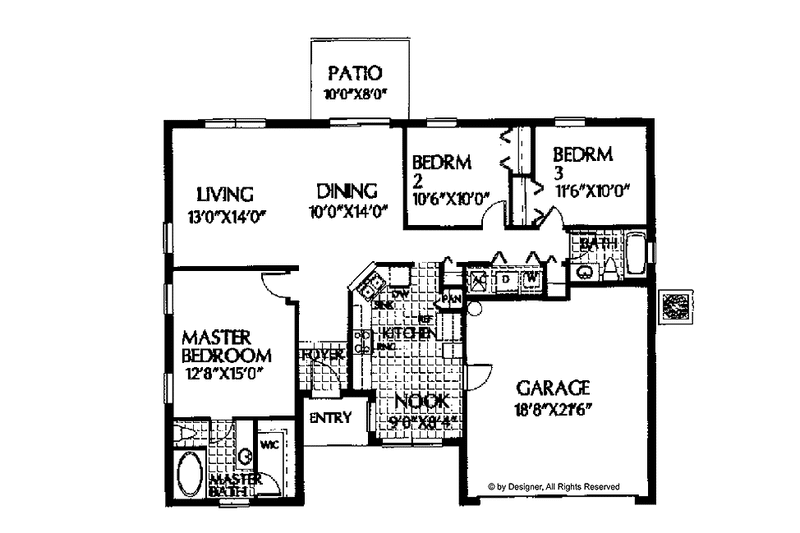 Home Plan - Floor Plan - Main Floor for Mediterranean House Plan #999-12 - 3 bed, 2 bath