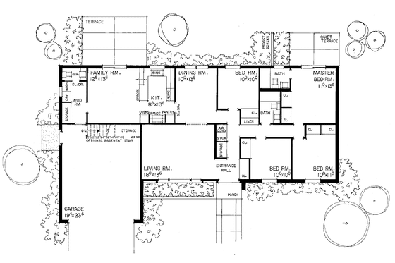 Floor Plan - Main Floor for Ranch House Plan #72-566 - 4 bed, 2.5 bath