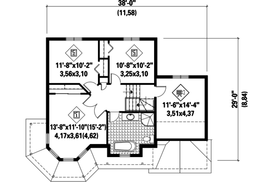 Floor Plan - Upper Floor for Victorian House Plan #25-4708 - 3 bed, 1 bath
