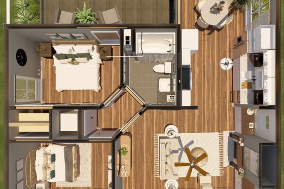 Exterior - Front Elevation 3 for Traditional House Plan #44-223 - 2 bed, 1 bath