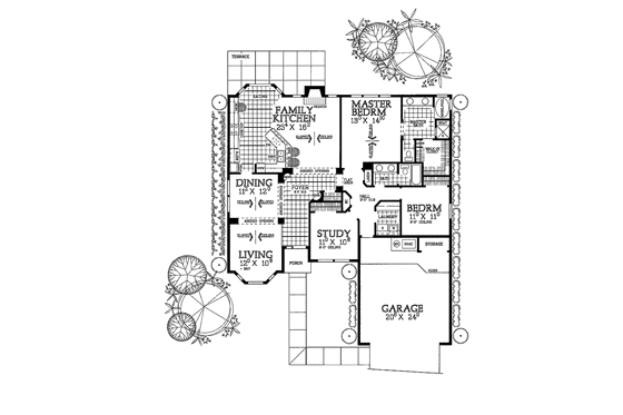 Floor Plan - Main Floor for Mediterranean House Plan #72-954 - 3 bed, 2 bath
