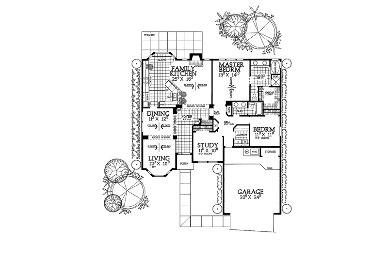 Home Plan - Floor Plan - Main Floor for Mediterranean House Plan #72-954 - 3 bed, 2 bath