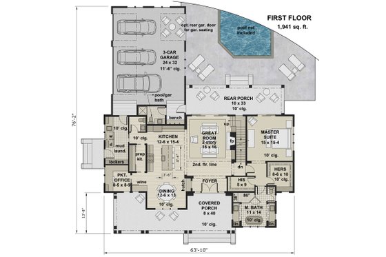 Floor Plan - Main Floor for Farmhouse House Plan #51-1153 - 4 bed, 4.5 bath