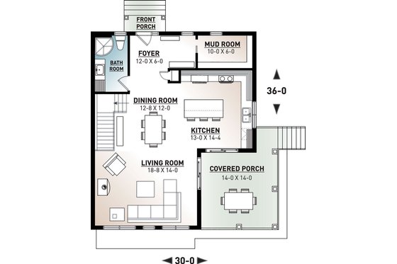 Floor Plan - Main Floor for Cottage House Plan #23-2713 - 3 bed, 2 bath
