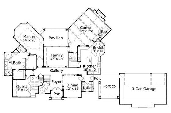 Floor Plan - Main Floor for European House Plan #411-193 - 4 bed, 3.5 bath