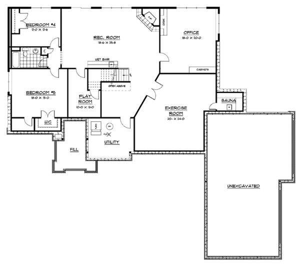 Architectural House Design - Prairie Floor Plan - Lower Floor Plan #51-687