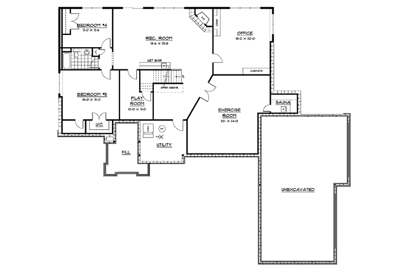 Architectural House Design - Floor Plan - Lower Floor for Prairie House Plan #51-687 - 5 bed, 3.5 bath