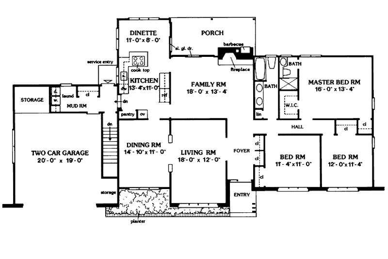 Architectural House Design - Floor Plan - Main Floor for Ranch House Plan #456-45 - 3 bed, 2 bath