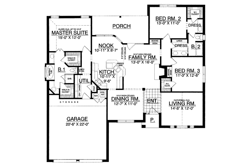 Home Plan - Floor Plan - Main Floor for Traditional House Plan #40-462 - 3 bed, 2 bath