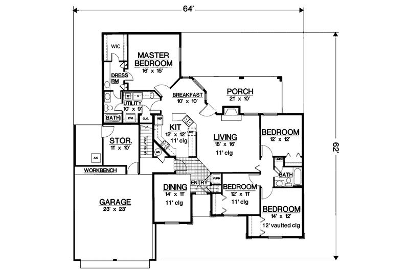 Architectural House Design - Floor Plan - Main Floor for European House Plan #45-431 - 4 bed, 2 bath