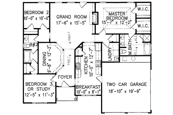 Floor Plan - Main Floor for Colonial House Plan #54-209 - 3 bed, 2 bath