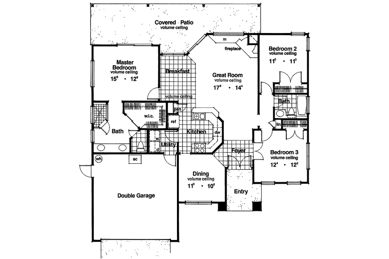 Dream House Plan - Floor Plan - Main Floor for Mediterranean House Plan #417-625 - 3 bed, 2 bath